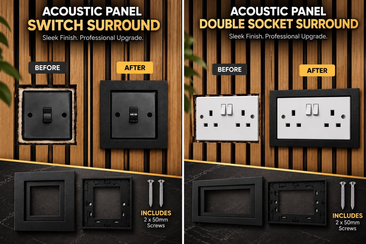 Acoustic Panel Single Switch Surround - Black