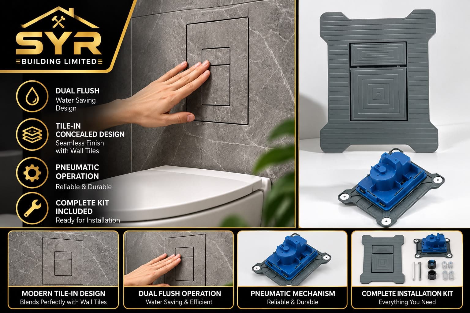 Concealed Cistern Dual Flush Plate - Tile-In Push Button