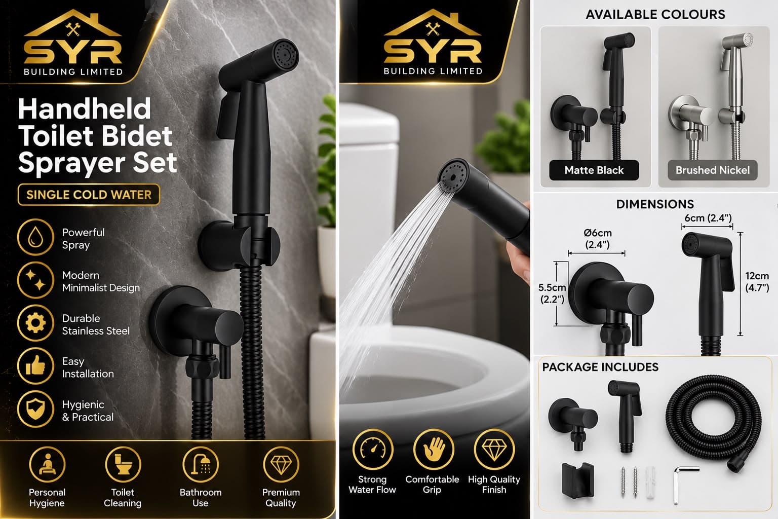 Wall Mounted Handheld Toilet Bidet Sprayer Set - Single Cold Water